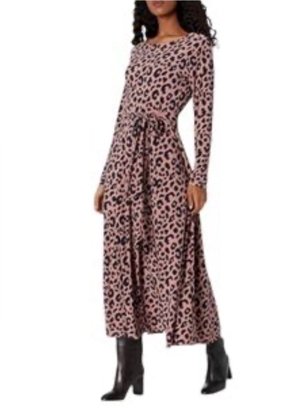 Anne‎ Klein Blush Pink Leopard-Print Long-Sleeve Maxi Dress